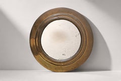 French Round Porthole Mirror, Patinated Brass, 1960s