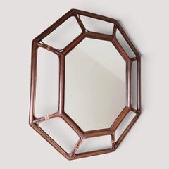 Italian Octagonal Wall Mirror, Bamboo and Rattan, 1970s