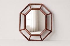 Italian Octagonal Wall Mirror, Bamboo and Rattan, 1970s