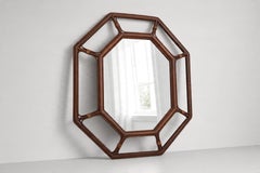 Italian Octagonal Wall Mirror, Bamboo and Rattan, 1970s