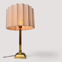 Table Lamp by DeKnudt, Polished Brass, Pleated Shade, Belgium, 1970s