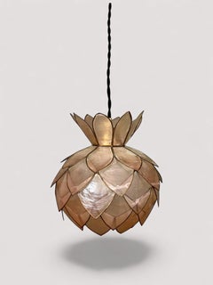 Capiz Shell Lotus Pendant Light, Pink Mother-of-Pearl and Brass, 1970s