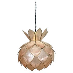 Capiz Shell Lotus Pendant Light, Pink Mother-of-Pearl and Brass, 1970s