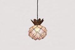 Capiz Shell Lotus Pendant Light, Pink Mother-of-Pearl and Brass, 1970s