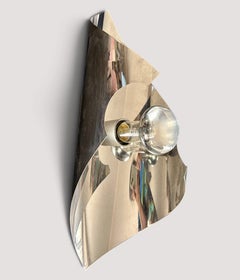 French Space Age Sculptural Wall Sconce, Folded Chrome Steel, 1970s