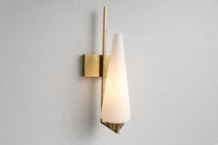 French Mid-Century Wall Sconce, Brass and White Opaline Glass, 1950s