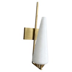 French Mid-Century Wall Sconce, Brass and White Opaline Glass, 1950s