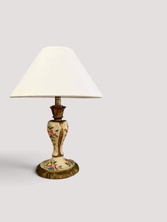 Lámpara de mesa veneciana de madera dorada pintada a mano, con motivos florales, Italia, década de 1950