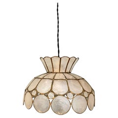 Capiz Shell and Brass Pendant Light, Scalloped Dome, France, 1960s