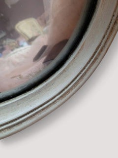 French Convex Witch Mirror, Ribbon Crest, Gray Patina, 1950s