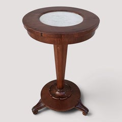 French Art Nouveau Pedestal Side Table, Walnut and Marble, 1900s