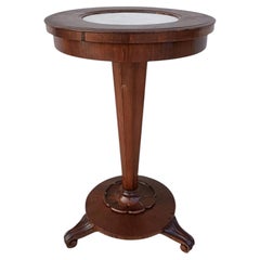 French Art Nouveau Pedestal Side Table, Walnut and Marble, 1900s