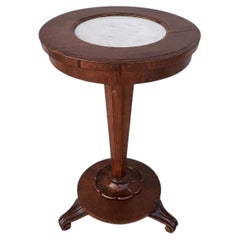 French Art Nouveau Pedestal Side Table, Walnut and Marble, 1900s