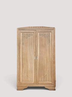 French Art Deco Two-Door Armoire, Carved Oak, Floral Motifs, 1930s
