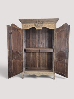 Normandy Marriage Armoire, Stripped Oak, Carved Doves, France, 1890s