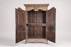 Normandy Marriage Armoire, Stripped Oak, Carved Doves, France, 1890s