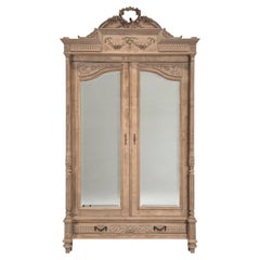 Louis XVI Style Two-Door Mirrored Armoire, Bleached Oak, France, 1900s