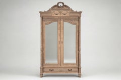 Louis XVI Style Two-Door Mirrored Armoire, Bleached Oak, France, 1900s