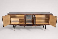 Französisches Sideboard aus Walnuss-Maserknollenholz aus der Mitte des Jahrhunderts, verspiegelte Bar, Messingfüße, 1950er Jahre