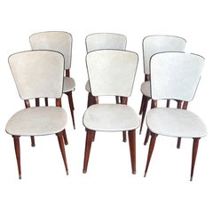 Sechser-Set französischer Esszimmerstühle aus der Mitte des Jahrhunderts, Formica und Holz, 1950er Jahre
