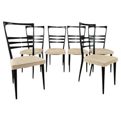 Set of Six Italian Ebonized Beech Dining Chairs, Cream Skai, 1950s