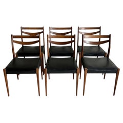 Set of Six Scandinavian Modern Dining Chairs, Teak and Black Vinyl, 1960s