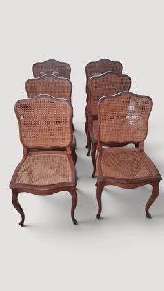 Set of Six Louis XV Style Dining Chairs, Cherry and Cane, France, 1950s