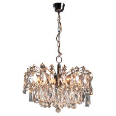 Italian Crystal and Chrome Chandelier, Faceted Glass Pendants, 1970s