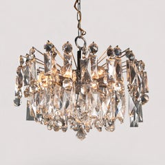 Italian Crystal and Chrome Chandelier, Faceted Glass Pendants, 1970s