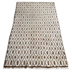 Moroccan Berber Beni Ourain Rug, Ivory and Brown Wool, 1970s