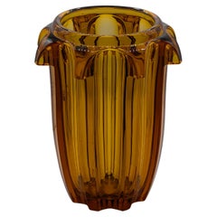 1930s Art Deco Amber Glass Vase by Rudolf Schrötter for Moser