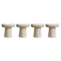 Paloma Editions Set of 4 Artisan Stool Natural Shaved Shearling & French Oak