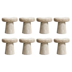 Paloma Editions Set of 8 Artisan Stool Natural Shaved Shearling & French Oak