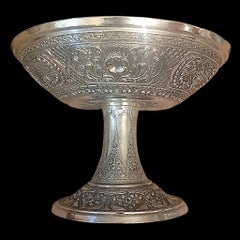 Unique Very Large Antique Yogakarta Silver Table Center, Indonesia, 1940-1950