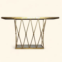 Wall Console in Gilt Metal and White Marble, in the manner of Royere