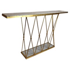 Wall Console in Gilt Metal and White Marble, in the manner of Royere