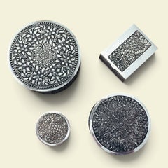 Set of 4 Silver Boxes in Asian Art Deco Style hallmarked by DAC, Cambodia 1930s