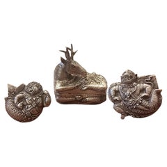 Repoussé and Chased Silver Lime Betel Boxes, Cambodia, 1920s