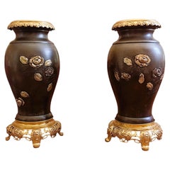 Pair Of Aesthetic/Japonism Style Planter Vases - Meiji with Shakudo Decoration