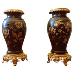 Pair Of Aesthetic/Japonism Style Planter Vases - Meiji with Shakudo Decoration