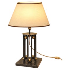 Wrought Iron and Marble Table Lamp, France, 1950s