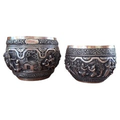 Exceptional Set of Poona Silver Bowls with Tiffany Planter, Anglo-Indian, 1890s