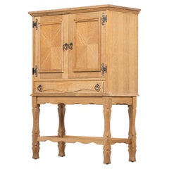 Small Brutalist Oak Cabinet with Brass Handles, Denmark, 1960s