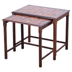 Set of Danish Rosewood Nesting Tables with Orange Tiles, 1960s