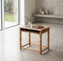 Danish Brutalist Oak Side / Bedside Table with Ceramic Tiles, 1960s