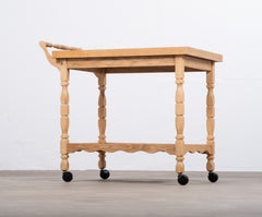 Danish Brutalist Oak Serving Table with Ceramic Tiles, 1960s