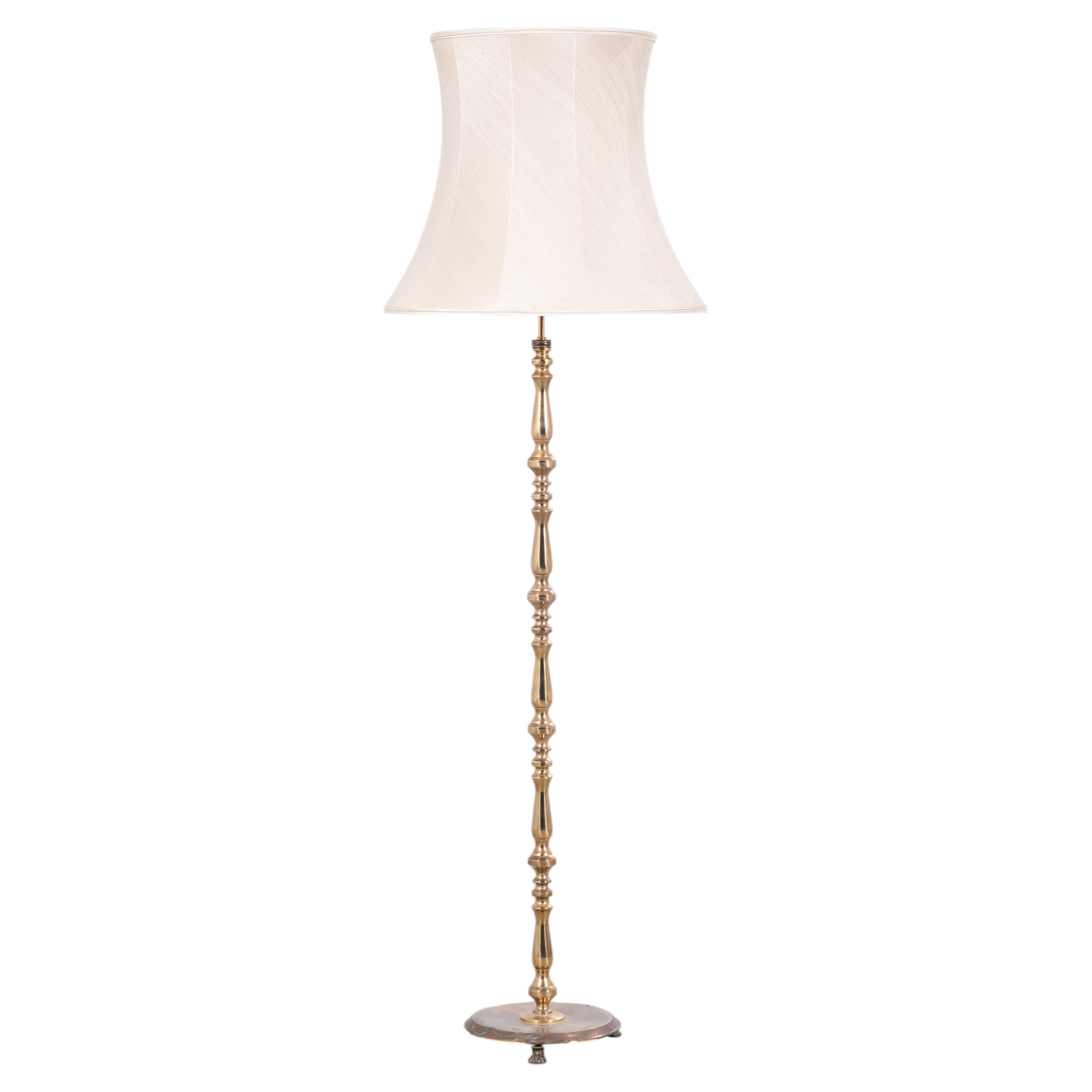 Danish Brass Floor Lamp with Original Shade, 1960s For Sale