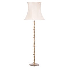 Danish Brass Floor Lamp with Original Shade, 1960s
