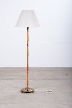 Danish Teak and Brass Floor Lamp with Original Shade, 1960s