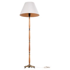 Danish Teak and Brass Floor Lamp with Original Shade, 1960s